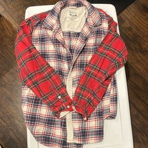 American Eagle Red & White Pattern Flannel Button Up • Small • Colorblock Plaid